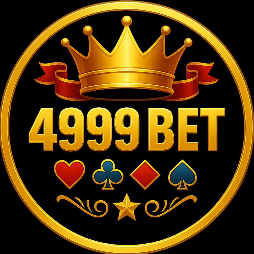 Play and Win at 4999 BET Online Casino Golden 4999 BET casino logo with crown, playing card suits and shining coin design
